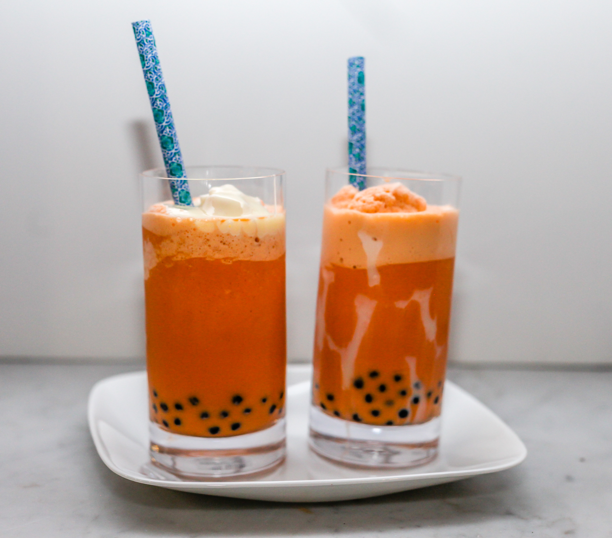 Thai tea. Light Blue Boba Tea.